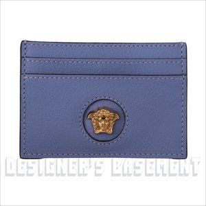 VERSACE violet gold La MEDUSA gold Logo embossed Leather Card Case hold wallet